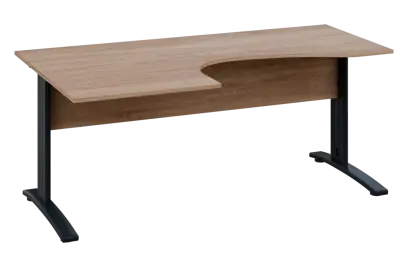 CEK 27 - 187 stůl kancelářský, rohový, levý, kovová podnož černá, deska 25 mm, široký 1800 mm, dub b